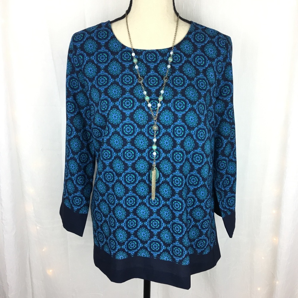 Ann Taylor LOFT Blouse Blue/Emerald Tone Sz Small